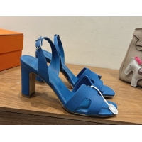 Perfect Hermes Eremite Heel Sandals 8cm in Grained Leather Navy Blue H02275 0820148