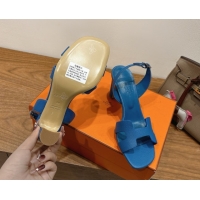 Perfect Hermes Eremite Heel Sandals 8cm in Grained Leather Navy Blue H02275 0820148