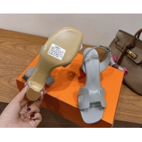 Affordable Price Hermes Eremite Heel Sandals 8cm in Grained Leather Grey3 H02275 0820151