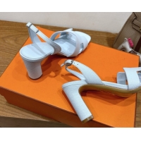 Design Cheap Hermes Eremite Heel Sandals 8cm in Grained Leather Pale Blue H02275 0820152