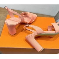 Grade Hermes Eremite Heel Sandals 8cm in Grained Leather Peach Pink H02275 0820154