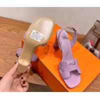 Buy Duplicate Hermes Eremite Heel Sandals 8cm in Grained Leather Purple H02275 0820156