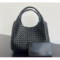 Top Grade Bottega Veneta Large Campana Shoulder Bag in Intrecciato Leather 844250 Black 2025