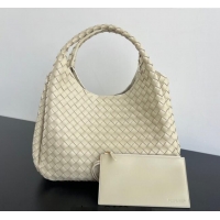 Top Design Bottega Veneta Large Campana Shoulder Bag in Intrecciato Leather 844250 Sea Salt 2025