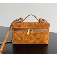Luxury Cheap Bottega Veneta Bang Bang Vanity Case in Intrecciato Suede 789109 Amber Brown 2025