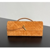 Original Cheap Bottega Veneta Long Clutch Bag Andiamo in Intrecciato Suede 741511 Amber Brown 2025
