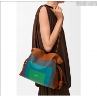 Affordable Price Loewe x Albers Medium Flamenco clutch in nappa calfskin 262587 Caramel Brown/Bright Green 2025