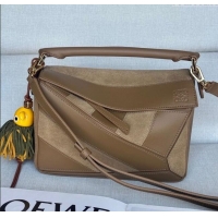 Best Price Loewe Small Puzzle bag in classic calfskin and suede L5007 Oak Brown 2025 (No Charm)
