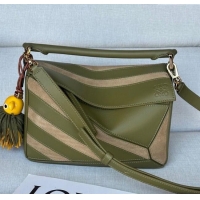 Top Design Loewe Small Puzzle bag in classic calfskin and suede L5007 Olive Green/Gold 2025 (No Charm)