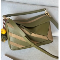 Top Design Loewe Small Puzzle bag in classic calfskin and suede L5007 Olive Green/Gold 2025 (No Charm)