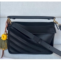 Luxury Cheap Loewe Small Puzzle bag in classic calfskin and suede L5007 Black 2025 (No Charm)