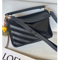 Luxury Cheap Loewe Small Puzzle bag in classic calfskin and suede L5007 Black 2025 (No Charm)