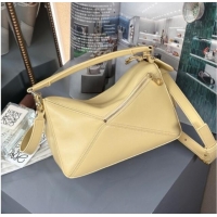 Top Quality Loewe Small Featherlight Puzzle bag In Nappa Lambskin L5011 Dark Butter Yellow 2025