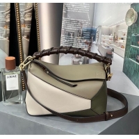 Best Design Loewe Small Puzzle Bag In Nappa Calfskin Leather With Woven Handle 0925 Green/White 2025