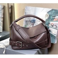 Original Cheap Loewe Large Puzzle Biker Bag In Shiny Calfskin 0925 Dark Chestnut Brown 2025