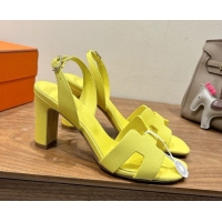 Unique Style Hermes Eremite Heel Sandals 8cm in Grained Leather Yellow H02275 0820157