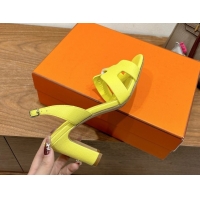 Unique Style Hermes Eremite Heel Sandals 8cm in Grained Leather Yellow H02275 0820157