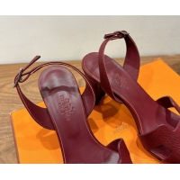 Sumptuous Hermes Eremite Heel Sandals 8cm in Grained Leather Dark Burgundy H02275 0820158