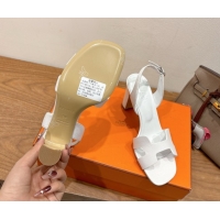 Expensive Hermes Eremite Heel Sandals 8cm in Grained Leather White 2025 H02275 0820159