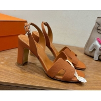 Perfect Hermes Eremite Heel Sandals 8cm in Grained Leather Brown H02275 0820160
