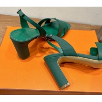 Luxurious Hermes Eremite Heel Sandals 8cm in Grained Leather Green2 H02275 0820161