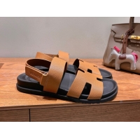 Big Discount Hermes Genius Strap Sandals in Grained Leather Brown 2025 H082011 0820162