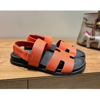 Top Grade Hermes Genius Strap Sandals in Grained Leather Orange 2025 H082011 0820164