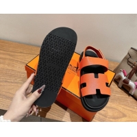 Top Grade Hermes Genius Strap Sandals in Grained Leather Orange 2025 H082011 0820164