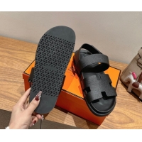 Luxury Hermes Genius Strap Sandals in Grained Leather Black H082011 0820165