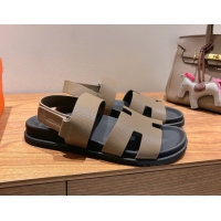 Popular Style Hermes Genius Strap Sandals in Grained Leather Grey H082011 0820166