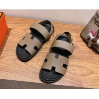 Popular Style Hermes Genius Strap Sandals in Grained Leather Grey H082011 0820166