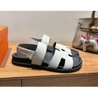 Charming Hermes Genius Strap Sandals in Calfskin Leather White H082011 0820167