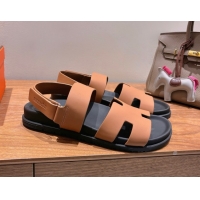 Unique Style Hermes Genius Strap Sandals in Calfskin Leather Brown 2025 H082011 0820169