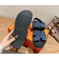 Good Quality Hermes Genius Strap Sandals in Suede Dark Blue 2025 H082011 0820171