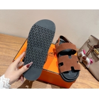 Best Product Hermes Genius Strap Sandals in Suede Dark Brown H082011 0820173