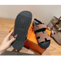 Comfortable Hermes Genius Strap Sandals in Suede Taupe H082011 0820174