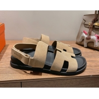 New Style Hermes Genius Strap Sandals in Suede Beige 2025 H082011 0820175