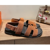 Durable Hermes Genius Strap Sandals in Suede Tan H082011 0820176