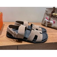 Top Quality Hermes Genius Strap Sandals in Suede Grey H082011 0820177