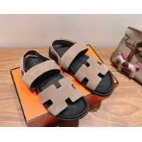 Top Quality Hermes Genius Strap Sandals in Suede Grey H082011 0820177