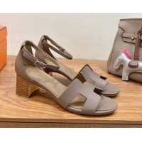 Trendy Design Hermes Encens Heel Sandals 5cm in Epsom Calfskin Elephant H082012 0820178