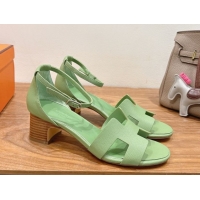 Best Grade Hermes Encens Heel Sandals 5cm in Epsom Calfskin Green 2025 H082012 0820179