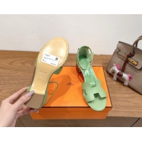 Best Grade Hermes Encens Heel Sandals 5cm in Epsom Calfskin Green 2025 H082012 0820179