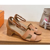 Best Quality Hermes Encens Heel Sandals 5cm in Epsom Calfskin Brown H082012 0820180