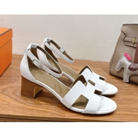 Good Taste Hermes Encens Heel Sandals 5cm in Epsom Calfskin White H082012 0820181