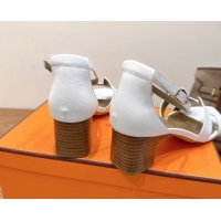 Good Taste Hermes Encens Heel Sandals 5cm in Epsom Calfskin White H082012 0820181