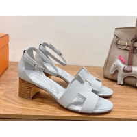 Most Popular Hermes Encens Heel Sandals 5cm in Epsom Calfskin Light Grey H082012 0820182