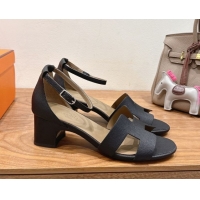 Perfect Hermes Encens Heel Sandals 5cm in Epsom Calfskin Black H082012 0820183