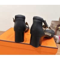 Perfect Hermes Encens Heel Sandals 5cm in Epsom Calfskin Black H082012 0820183