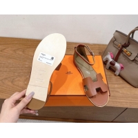 Best Price Hermes Santorini Flat Sandals in Calfskin Leather Brown 2025 H082013 0820184